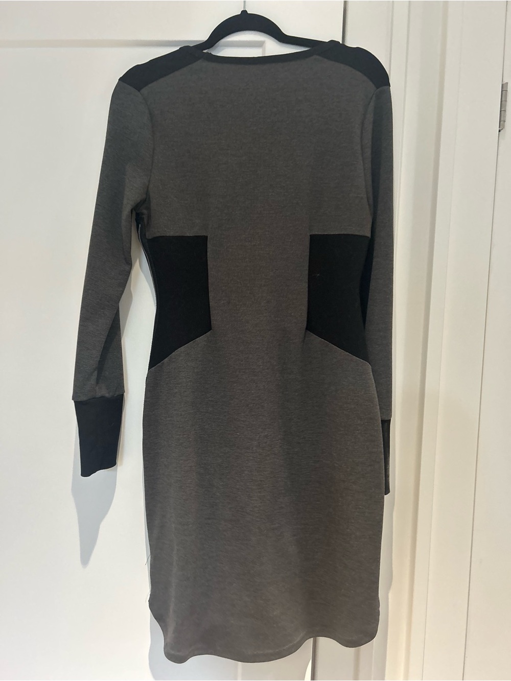 RACHEL Rachel Roy Gray and Black Long Sleeve Ponte Dress